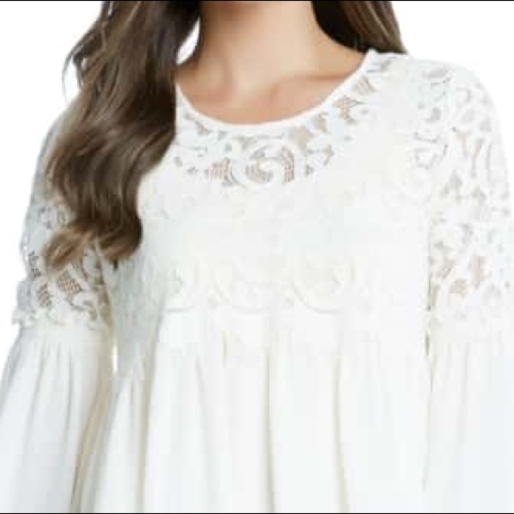 Cream Ruffle Hem Lace Top - Picture 3 of 5